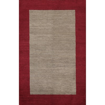 Vegetable Dye Bordered Nepalese Modern Oriental Wool Area Rug Handmade - 4'1" x 6'0"