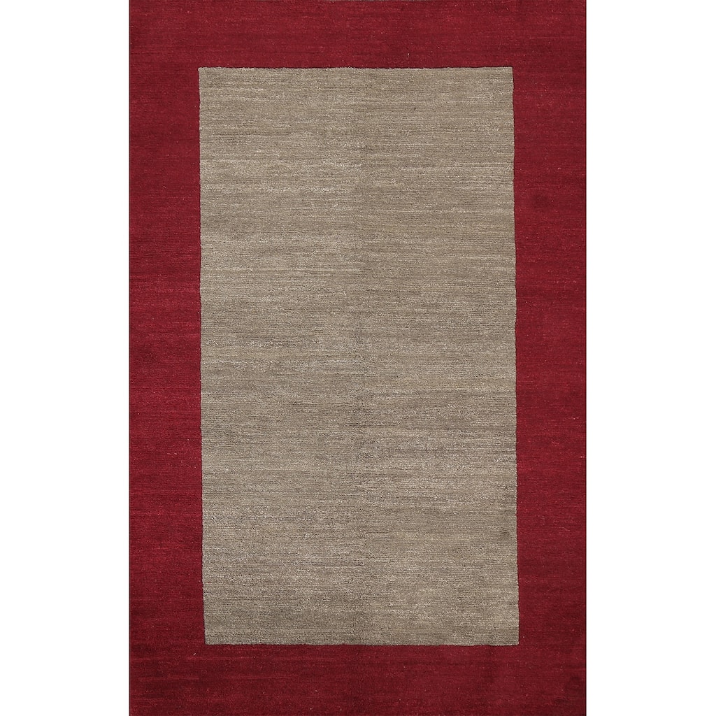 Vegetable Dye Bordered Nepalese Modern Oriental Wool Area Rug Handmade - 4'1" x 6'0"