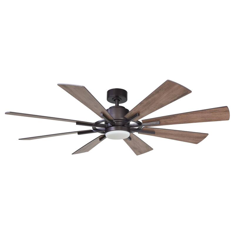 60" Farmhouse Walnut Wood 8-Blade LED Ceiling Fan with Remote Control