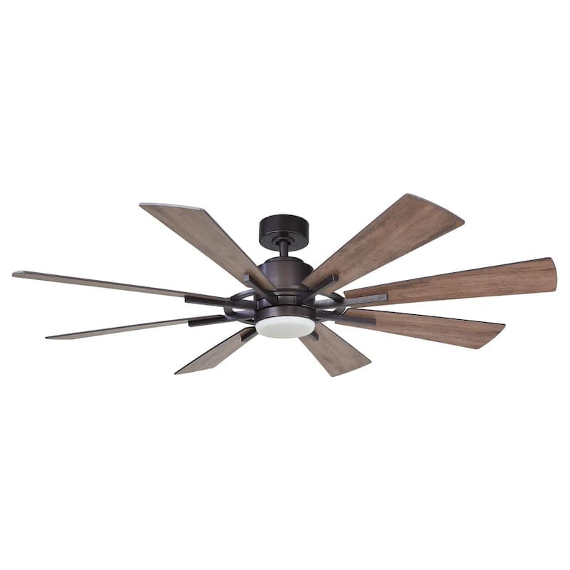 60" Oil-rubbed Bronze Industial Windmill Ceiling Fan with LED Light and Remote Control - 60 in. D x 60 in. W x 14.2 in. H