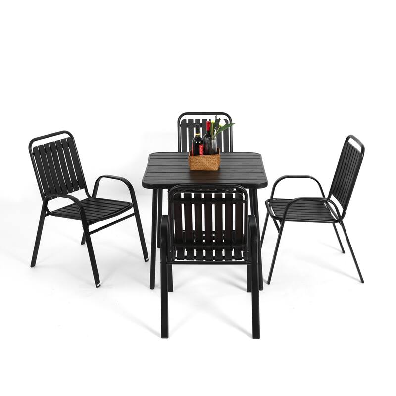 Outdoor Dining Set with Plastic Chairs & Steel Table, 5 Pcs