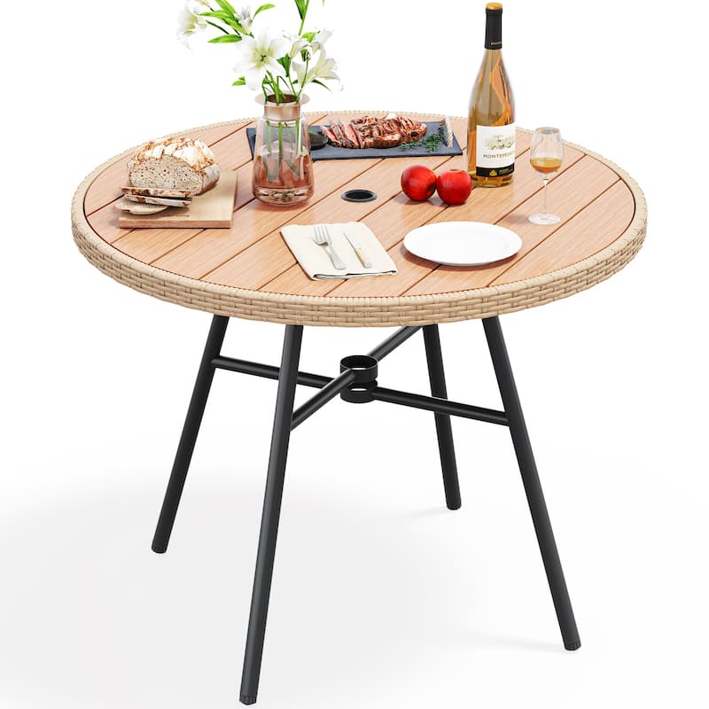 Moasis 4-Person Patio Bistro Set Wicker Dinner Table Set - Table