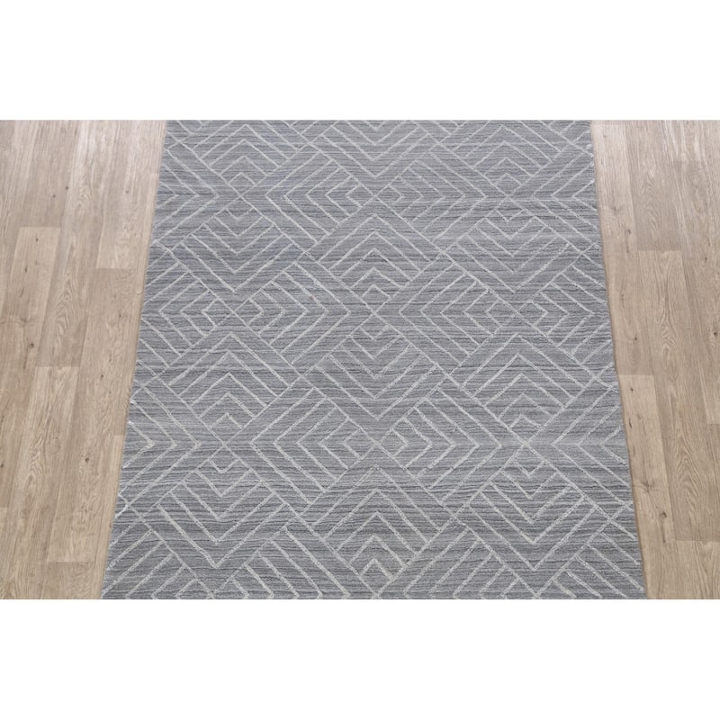 Grey Geometric Modern Moroccan Oriental Area Rug Wool Hand-knotted - 5'1" x 7'10"