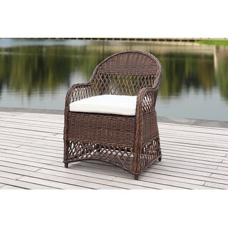 SAFAVIEH Outdoor Living Davies Brown/ Beige Wicker Arm Chair With Cushion - 25.6" W x 29.5" D x 35.4" H