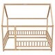 preview thumbnail 25 of 23, Full Size Pine Wood Floor Wooden Bed with House Roof Frame, Fence Guardrails for Kids, Boys and Girls
