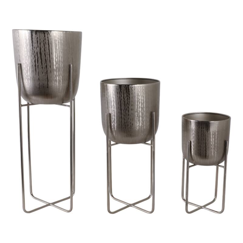 Metal Planters Hammered Design Modern Geometric Stands (Set of 3)