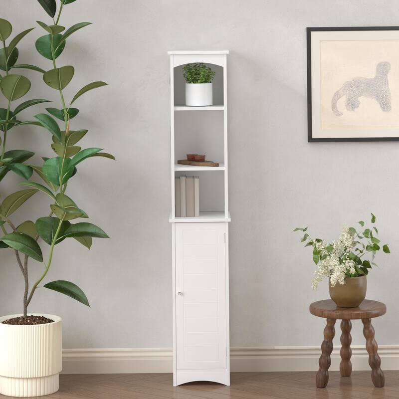 Anmytek Tall Bathroom Storage Cabinet with Reversible Door White Narrow Linen Tower Floor Organizer for Small Spaces