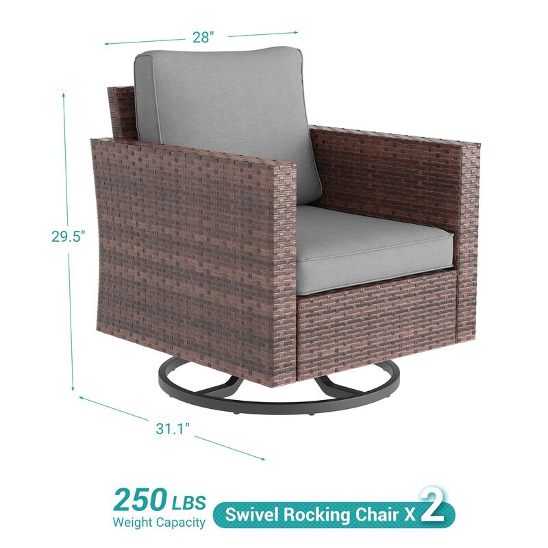 BONOSUKI 2-Piece Patio Chair Set Brown Rattan Swivel Rocking Chair Set, Outdoor Furniture PE Wicker Set