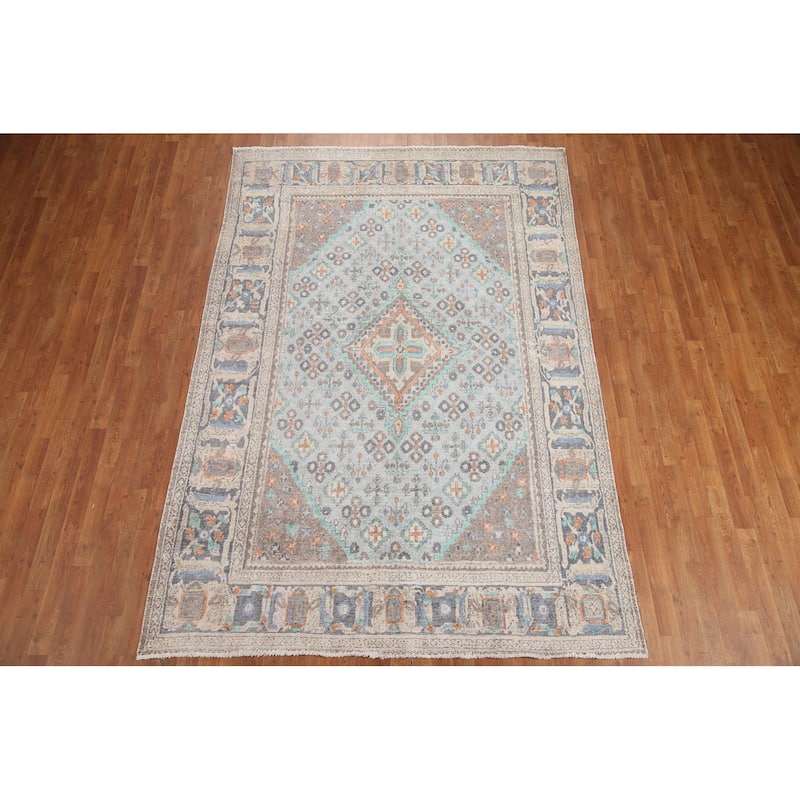 Hand Knotted Oriental 100% Wool Carpet Traditional Medallion Navy Blue & Blues Joshaghan Area Rug - 9' 6'' X 6' 3''