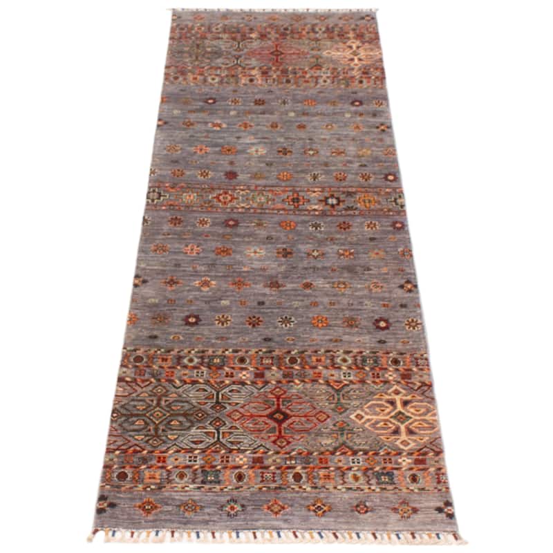 ECARPETGALLERY Hand-knotted Modern Ersari Grey Wool Rug - 2'8 x 8'2