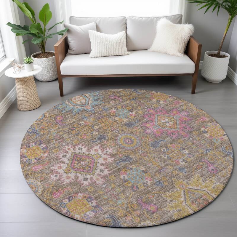 Machine Washable Indoor/Outdoor Boho Traditional Chantille Rug