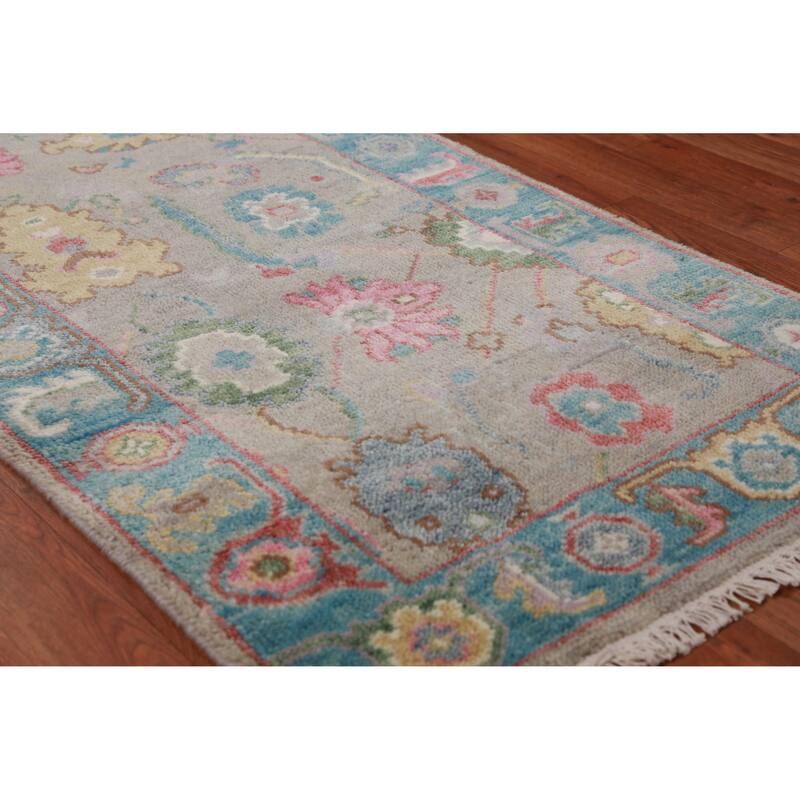 Gay Floral Oushak Oriental Runner Rug Hand-Knotted Wool Carpet - 2'6" x 11'6"