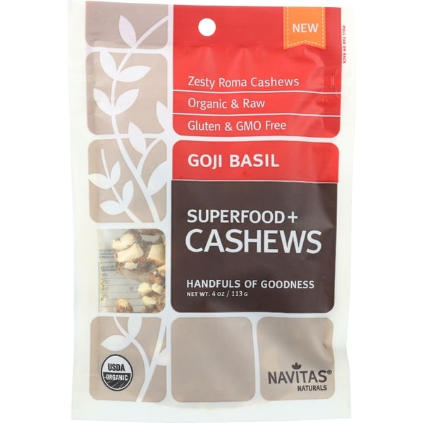 Navitas Naturals Cashews - Organic - Superfood Plus - Goji Basil - 4 oz - case of 12