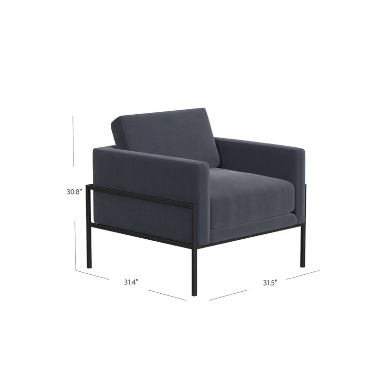 Fiam Accent Armchair, Steel Blue Velvet, Modern Black Metal Legs