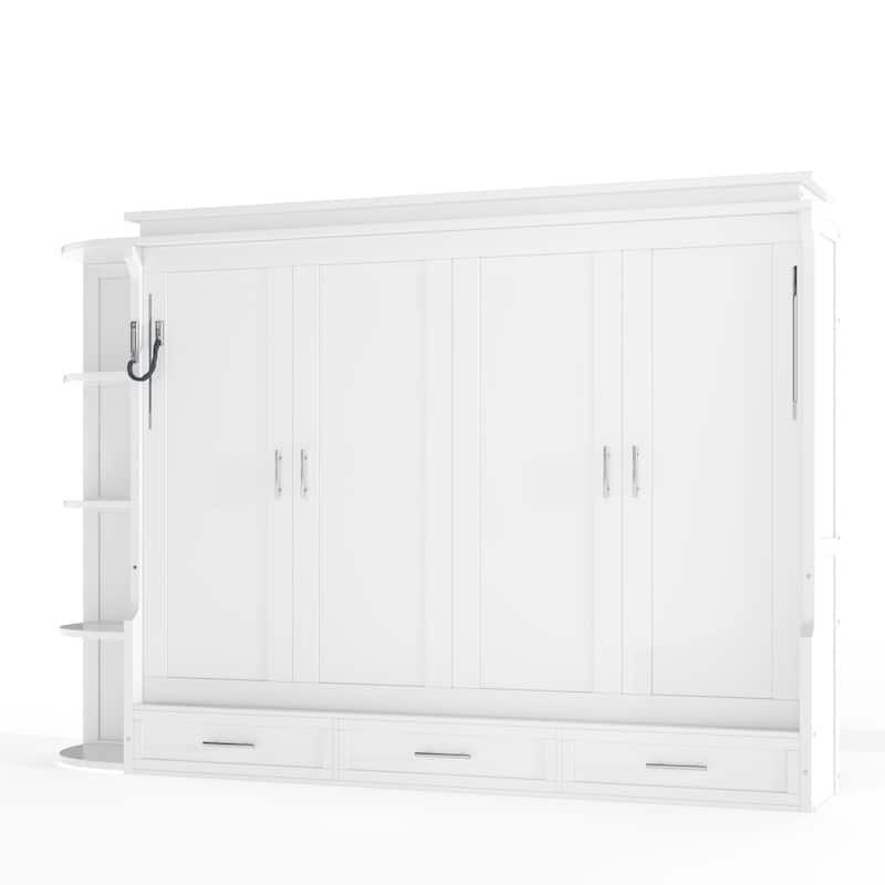 Murphy Platform Bed with Side Cabinets & Drawers, Wall Bed with Shelf for Home Office, Queen or Full