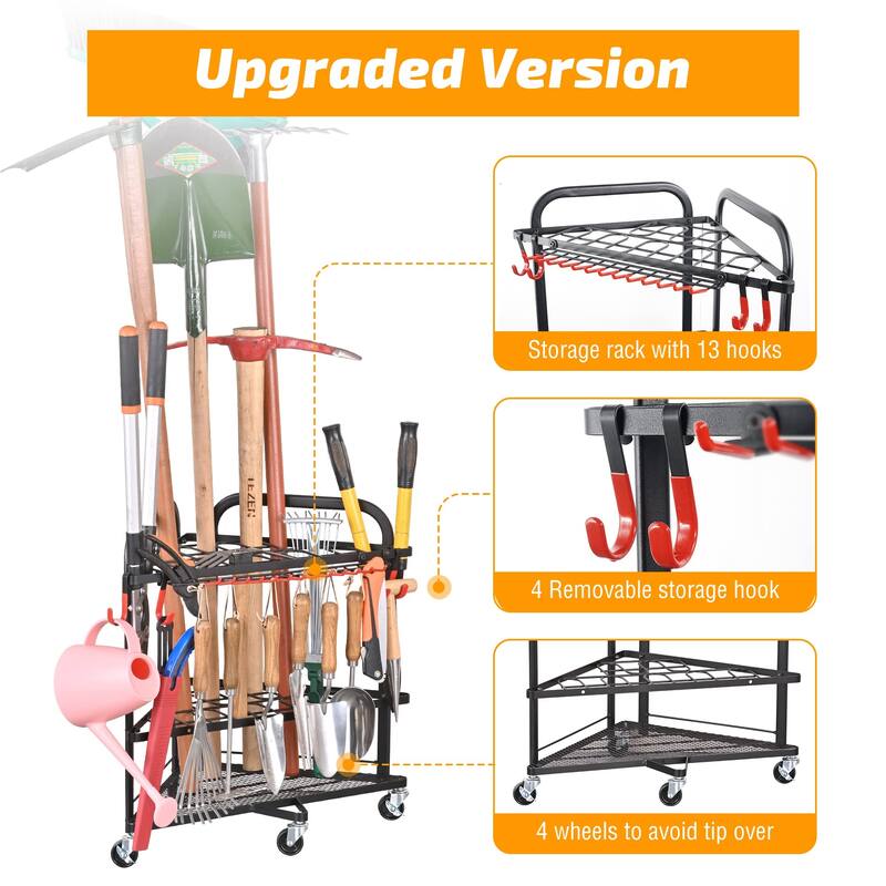 Rolling Yard Tool Storage Rack with 31 Slots for Shed and Garden
