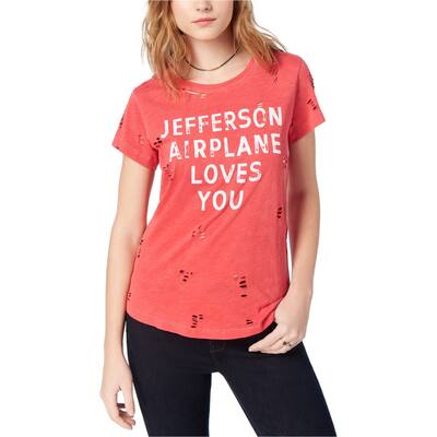 Lucky Brand Womens Ripped Jefferson Airplane Graphic T-Shirt, Red, Small