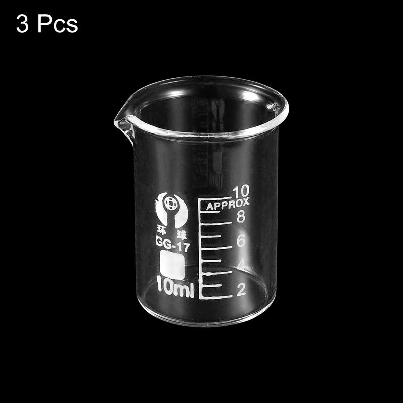 3Pcs 10ml Low Form Glass Beaker, 3.3 Glass Graduated Measuring Cups - Clear