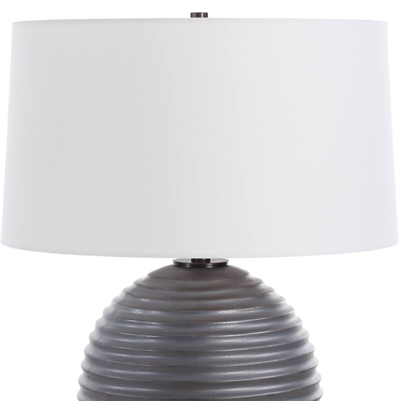 Ribbed Texture Ceramic Table Lamp with White Drum Shade - 22" - Gray