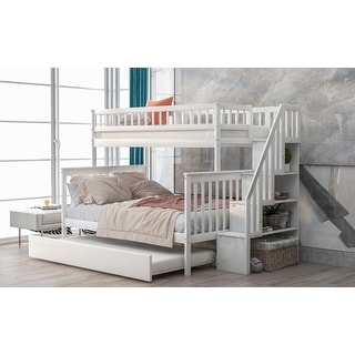 Bunk Beds with Trundle and Storage Staircase, Bunk Wood Beds
