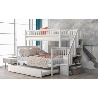 Twin Over Full Bunk Bed with Trundle and Staircase for Safety and Space Efficiency