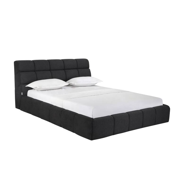Queen Upholstered Bed - Dark Grey Padded Headboard & Base - Modern Bedroom Furniture