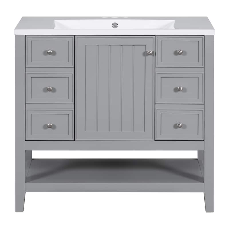 Roomfitters 36" Bathroom Vanity with Sink Cabinet with 3 Drawers and Door Solid Wood and MDF Structure
