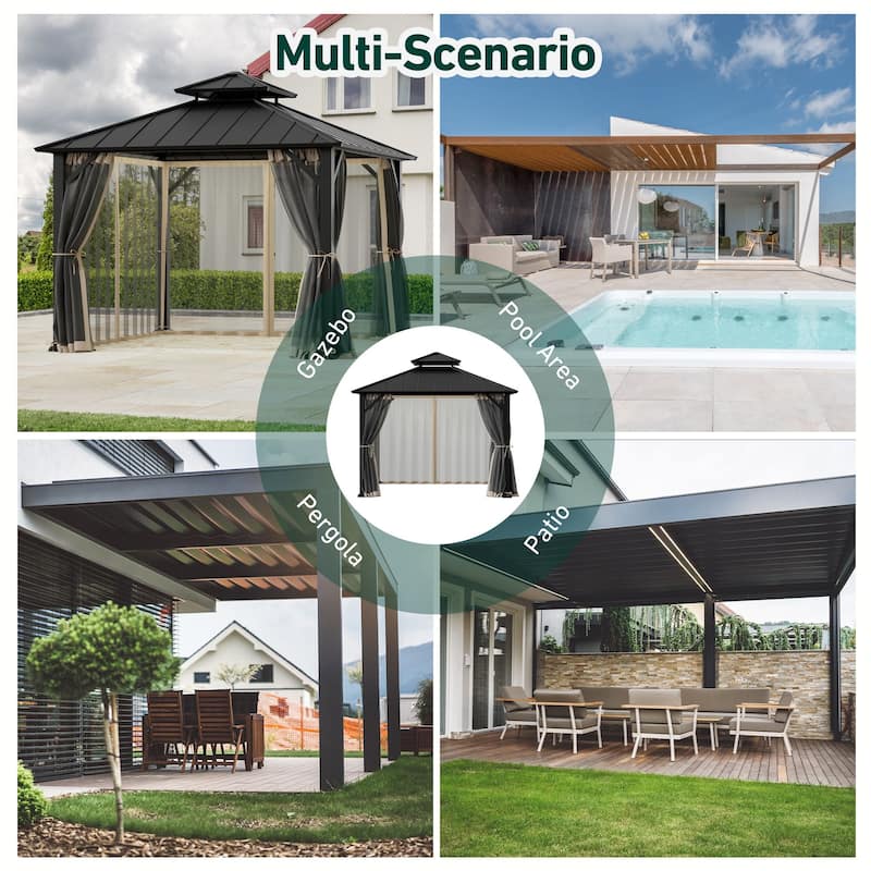 Gazebo Mosquito Netting Replacement Universal 4-Panel Sidewalls 10' x 10', Replacement for Patio Canopy (Mosquito Net Only)
