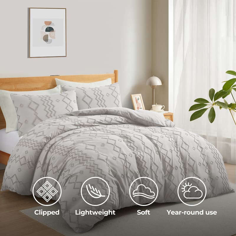 Bohemian Clipped Duvet Cover Set with Zipper Closure