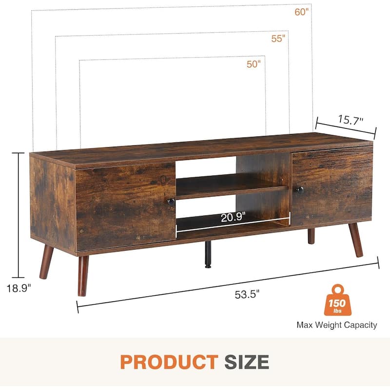 TV Stand for 55 60 inch TV, Entertainment Center with Storage Cabinet, Mid Century Modern Media Console Table, Adjustable Hinge