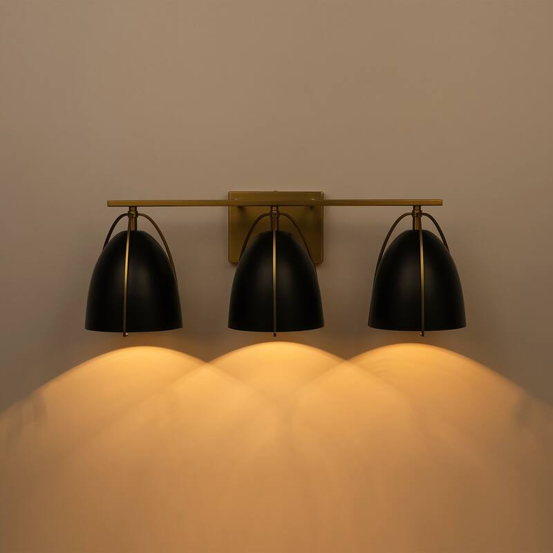 3-Light Mid-Century Modern Black and Brushed Gold Bowl Dome Vanity Light - 23.23 in. W x 8.66 in. H x 8.66 in. D
