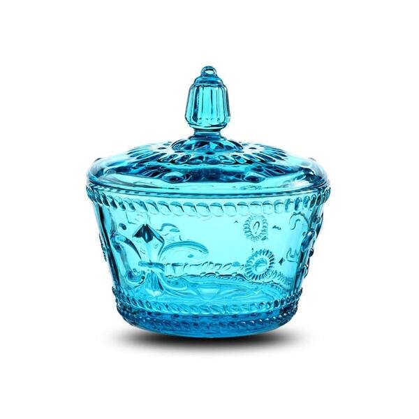 Colorful Embossed Glass Candy Jars with Lids 