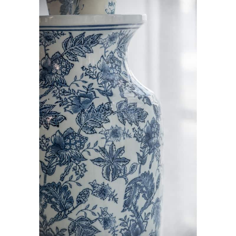 Chinoiseries Urn Porcelain Vase - 24" - White and Blue