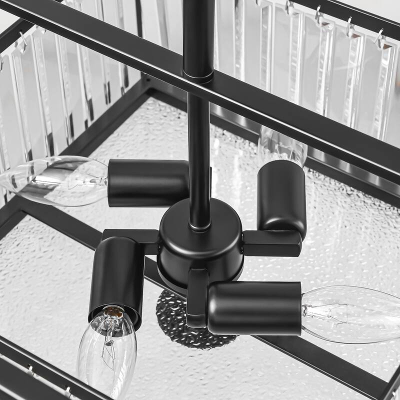 4-Light Mid-Century Modern Black Square Metal Frame Crystal Semi-Flush Mount Light - 15.75 in. W x 14.96 in. H