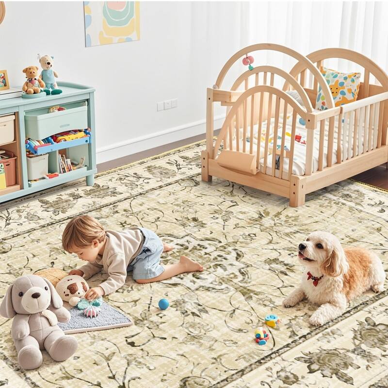 Vintage Boho Area Rugs Machine Washable Non Slip Living Room Rug