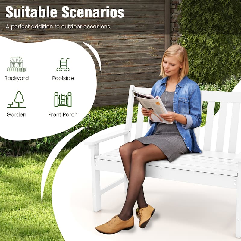 Gymax Garden Bench All-Weather HDPE 2-Person Outdoor Bench for Front