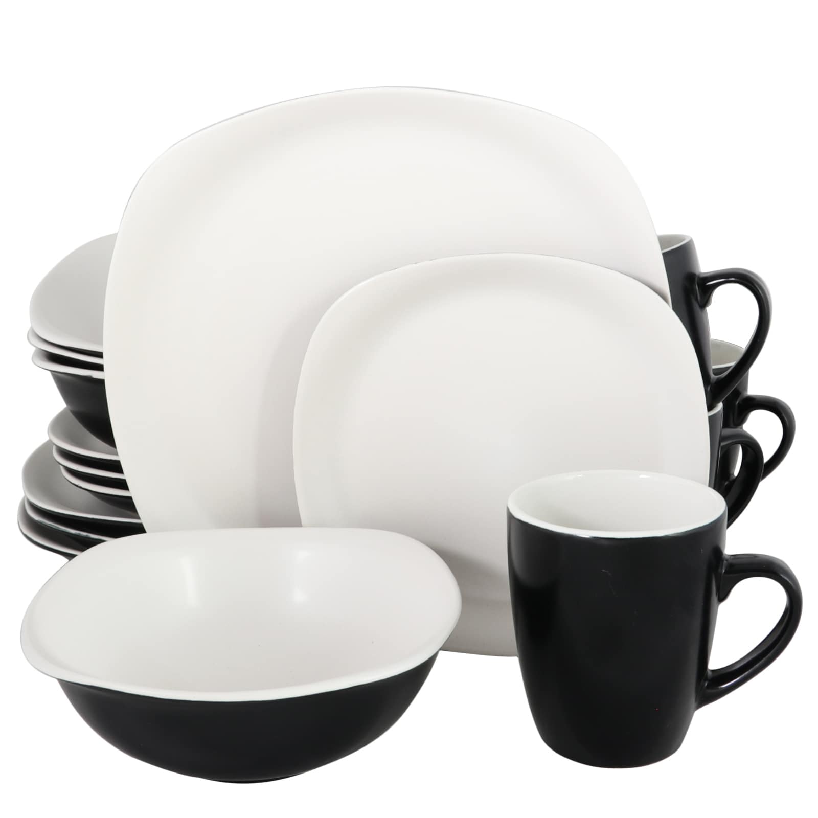 Matte Black Casual Dishes 16Piece Square Dinnerware Set Stoneware
