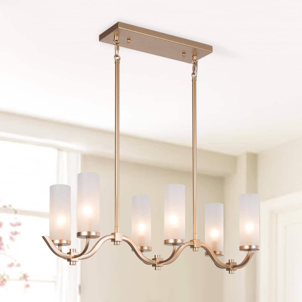Modern Gold 6-Light Frosted Glass Chandelier Linear Island Lights - L30"x W9" x H10"