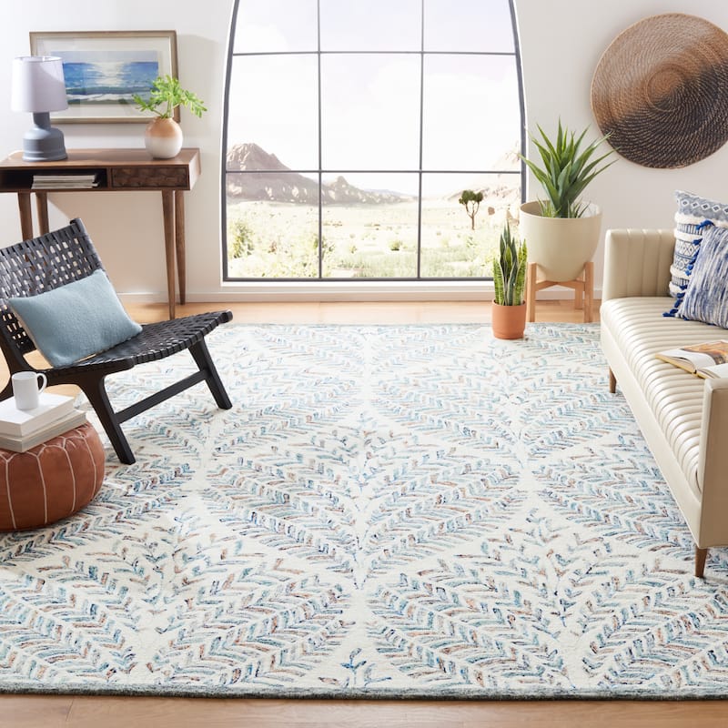 SAFAVIEH Handmade Capri Ilianka Wool Rug - 12' Square - Ivory/Blue
