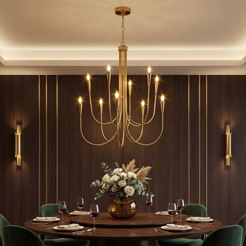 10 - Light Dimmable Classic / Traditional Chandelier - Gold