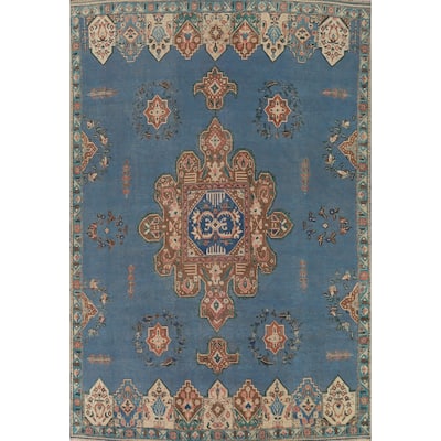 Blue Geometric Tabriz Persian Rug Traditional Handmade Wool Carpet - 7'8"x 10'8"