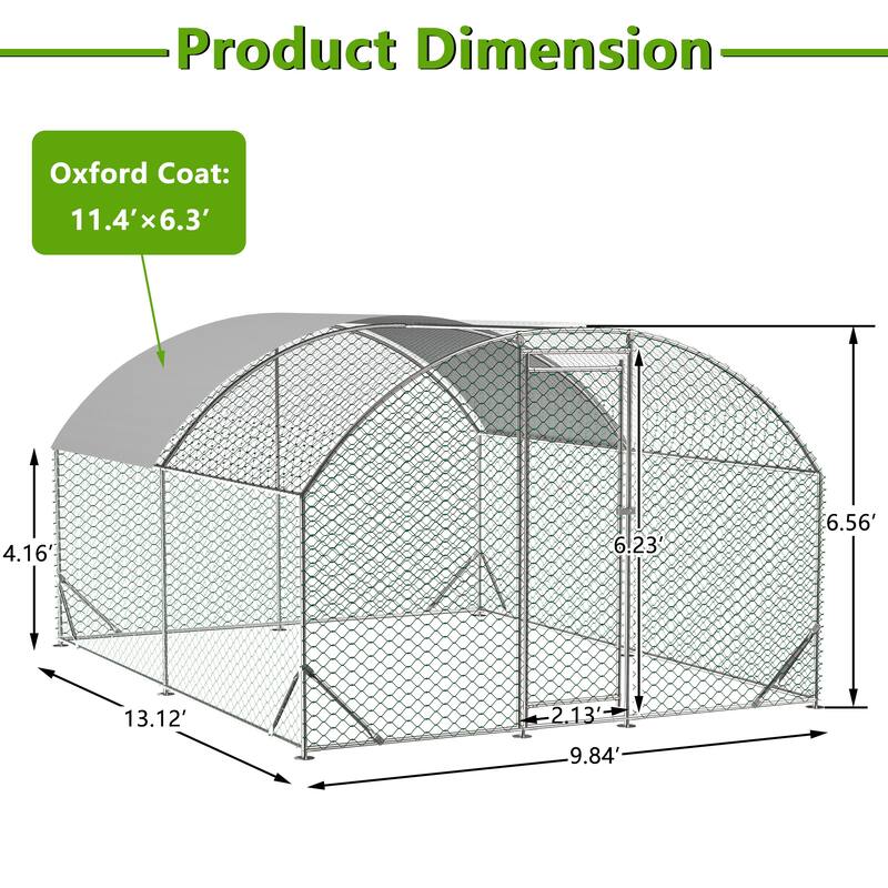 GDFStudio - Nathaniel Dome-Shaped Walk-In Metal Chicken Coop with Waterproof and Anti-UV Roof - 9.84' x 13.12' x 6.56'