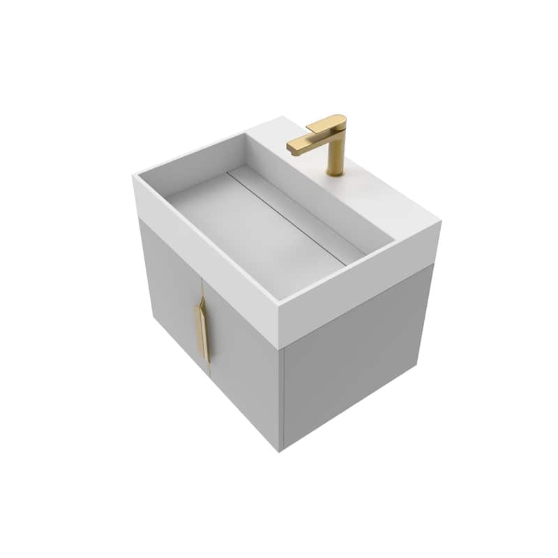 Amazon 24" Wall Mounted Bathroom Vanity Set w/ White Top - Gold Finish - Grey