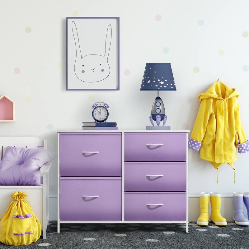 5 Drawer Bedroom Chest Dresser and TV Stand, Pastel Collection