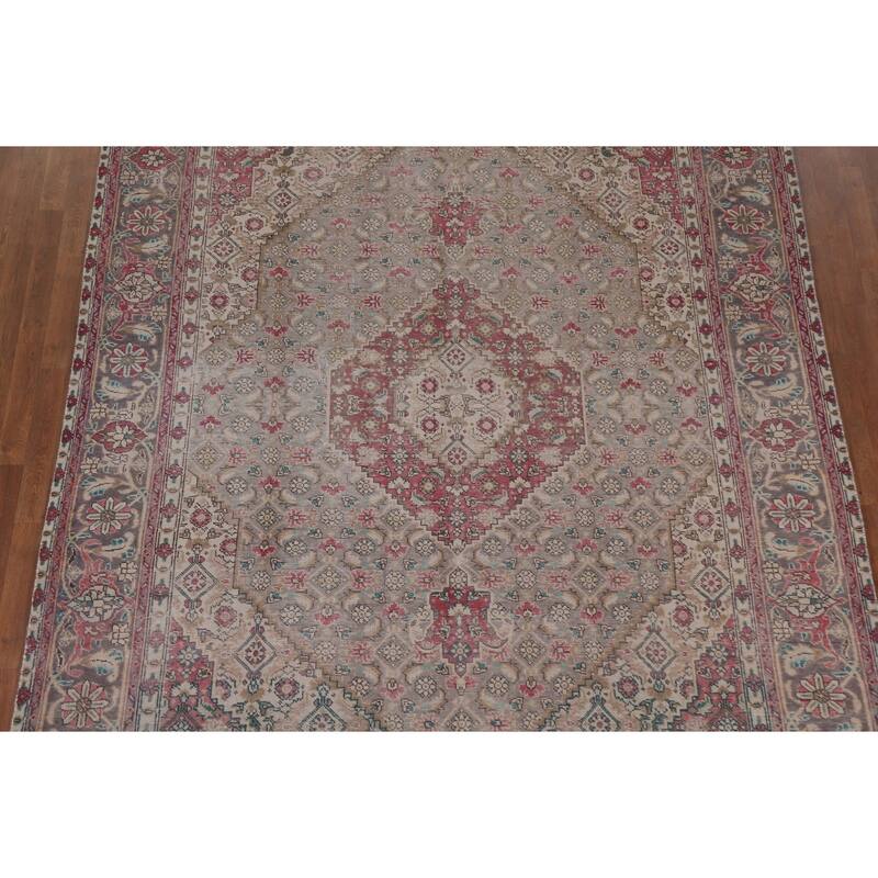 Hand Knotted Oriental 100% Wool Carpet Traditional Medallion Greys & Charcoal Tabriz Area Rug - 10' 9'' X 8' 1''