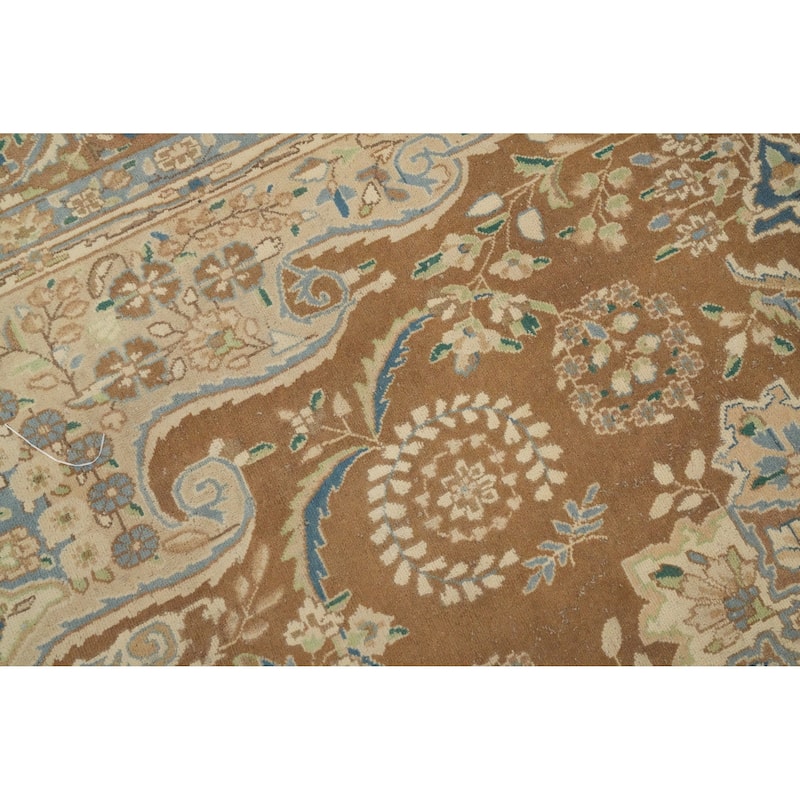 Hand Knotted Oriental 100% Wool Carpet Traditional Floral Brown Kerman Area Rug - 12' 11'' X 9' 6''