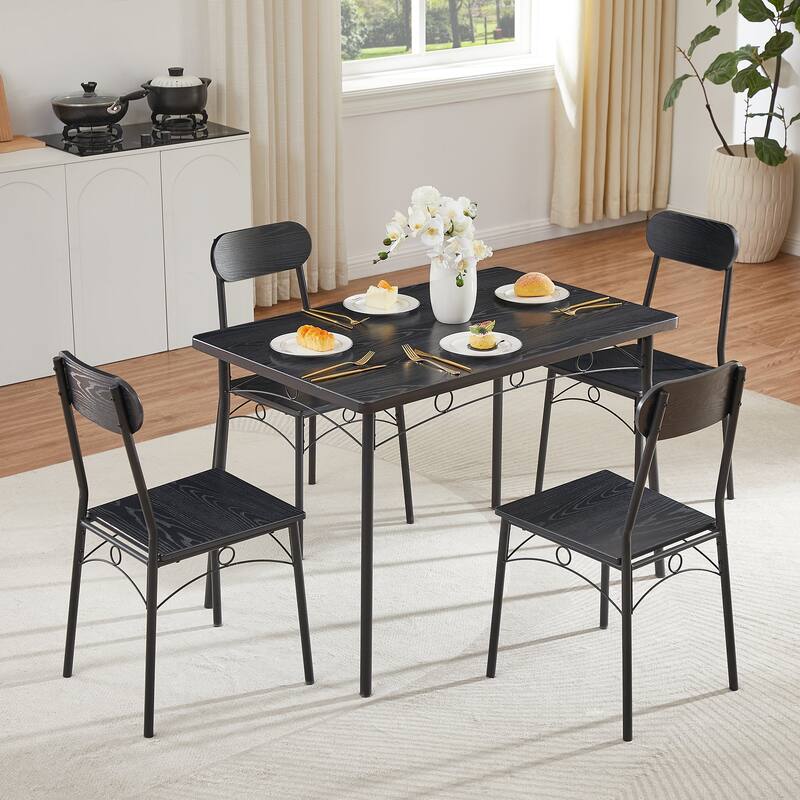 Javlergo 5 Piece Dining Table Set, Kitchen Wood Table and Chairs for 4, Dining Room Sets - Black