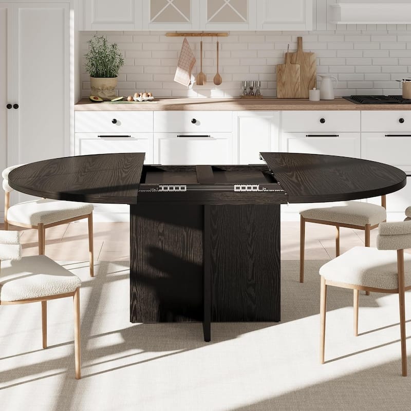 Extendable Round Kitchen Dining Table for Dining Room, Kitchen, Living Room