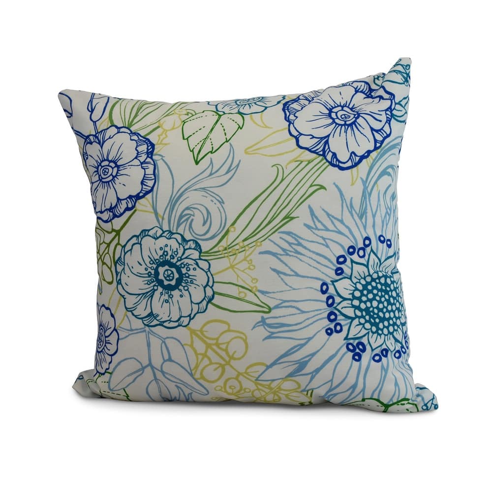 20 x 20 Inch Zentangle 4 Color Floral Print Outdoor Pillow