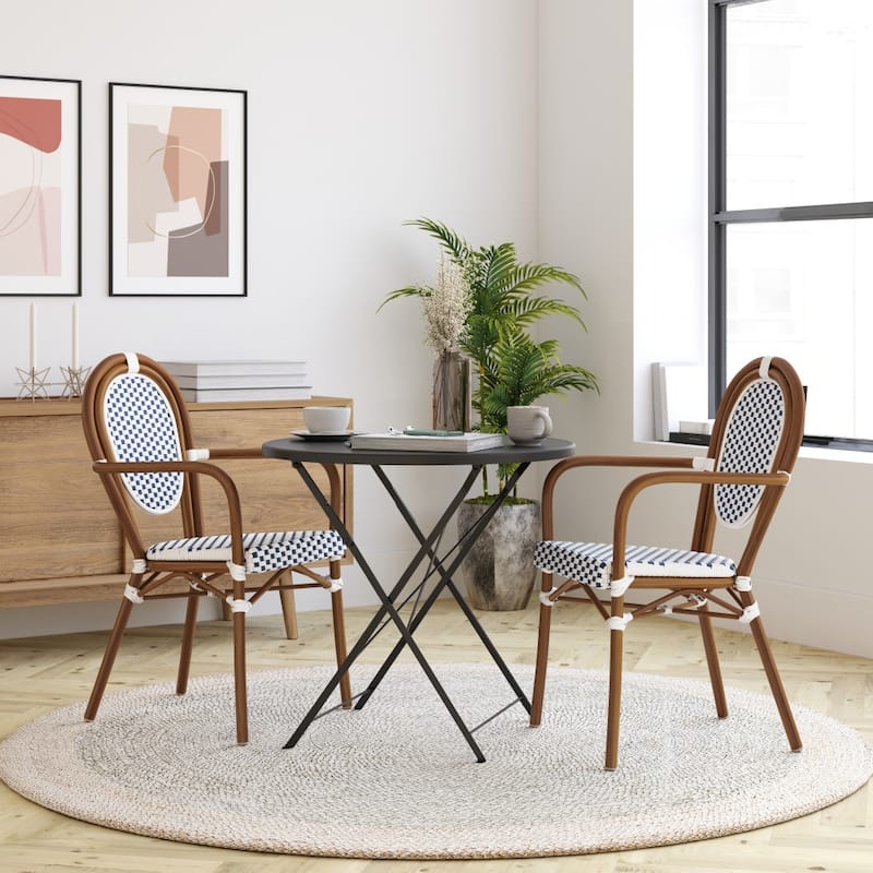 Stacking Bistro Chairs with Metal Frames - White & Navy/Natural Frame